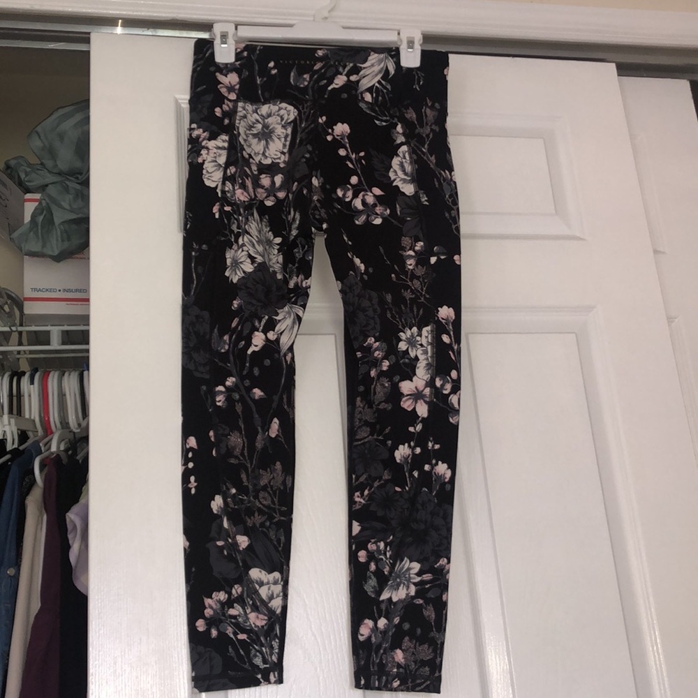 Victoria's Secret Black and Pink Floral Leggings